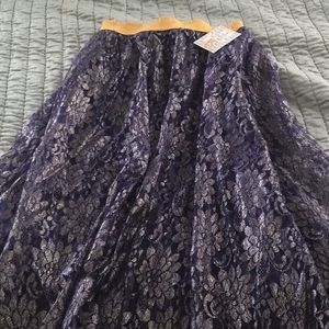 New Lularoe Elegant Lucy XS Blue gold lace skirt
